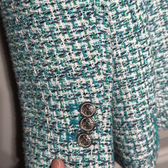 ZARA Green Tweed Double-Breasted Blazer | Size S | Bouclé Jacket - Picture 3 of 6